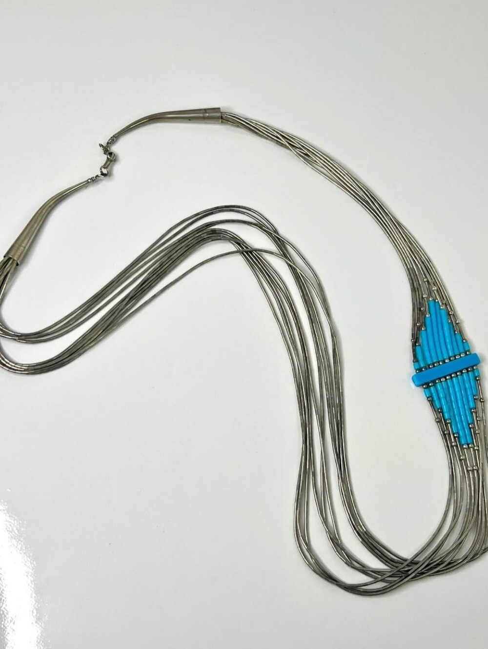 Southwestern Liquid Sterling Silver 925 10-Strand Turquoise Bead Necklace -